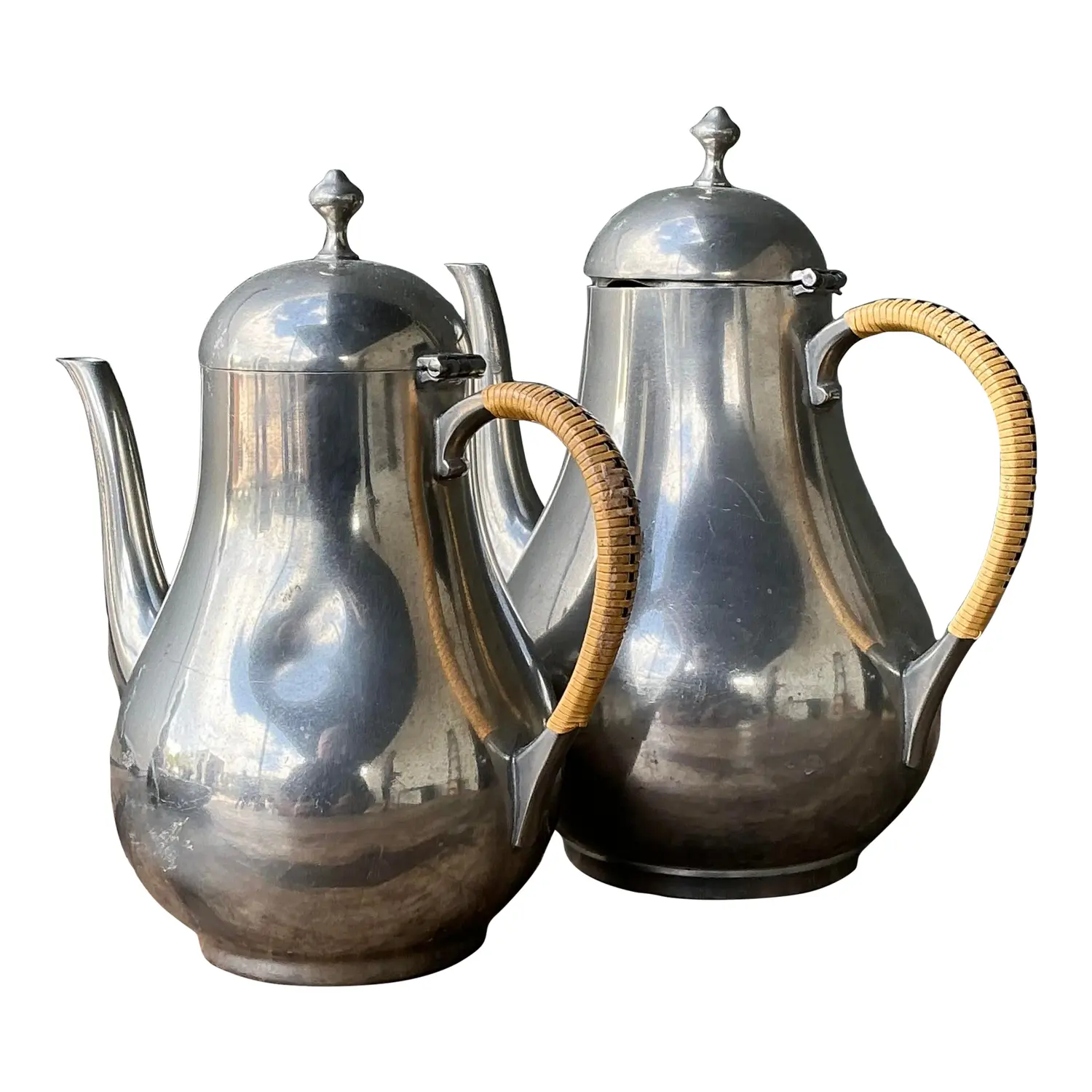 Vintage Wrapped Rattan Coffee Pots - Set of 2