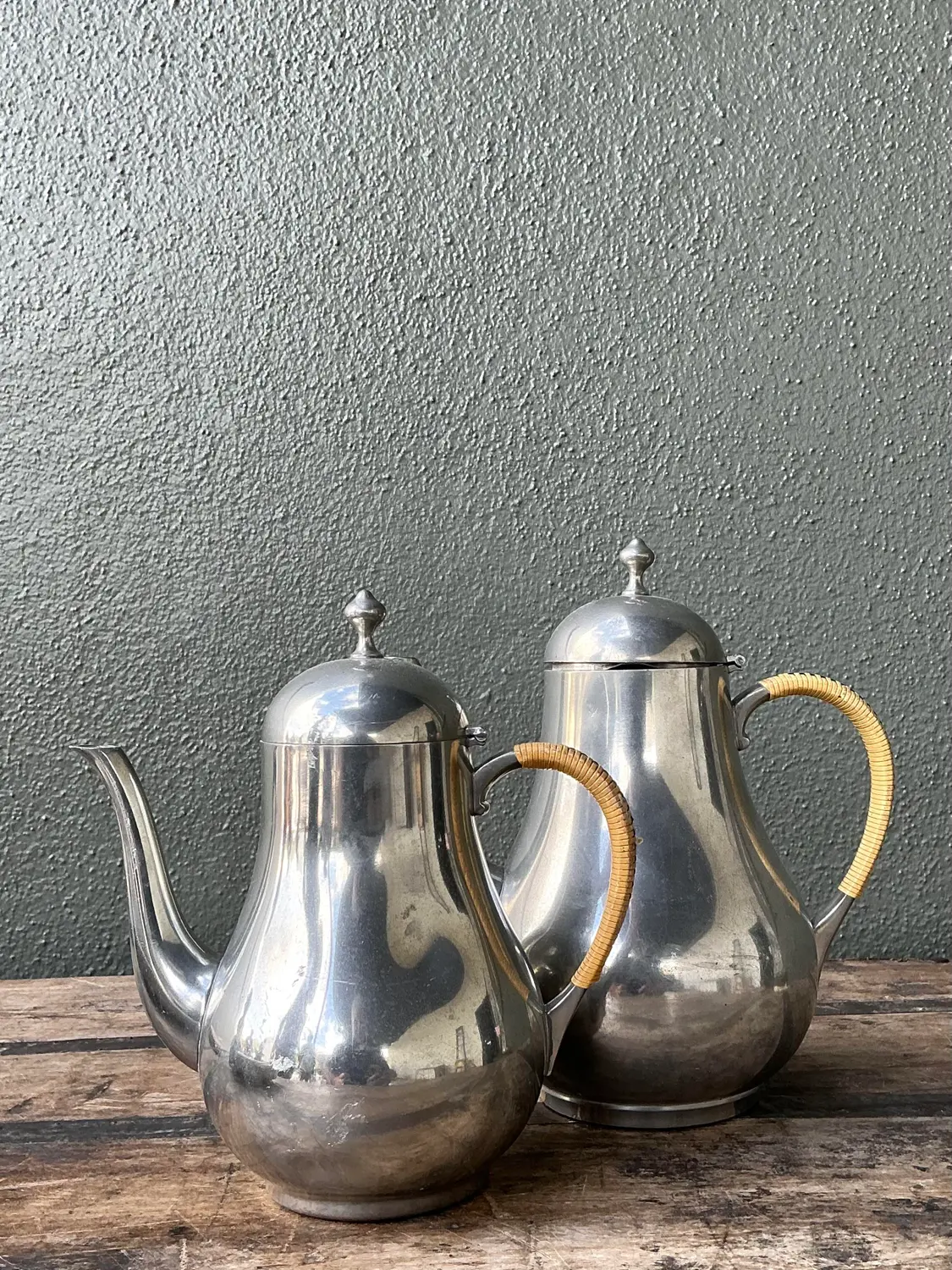 Vintage Wrapped Rattan Coffee Pots - Set of 2 - Top view
