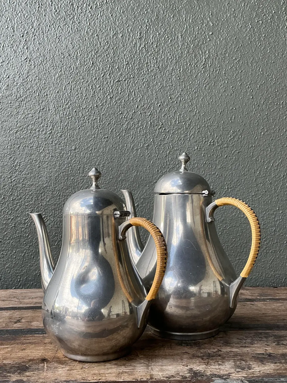 Vintage Wrapped Rattan Coffee Pots - Set of 2 - Back view