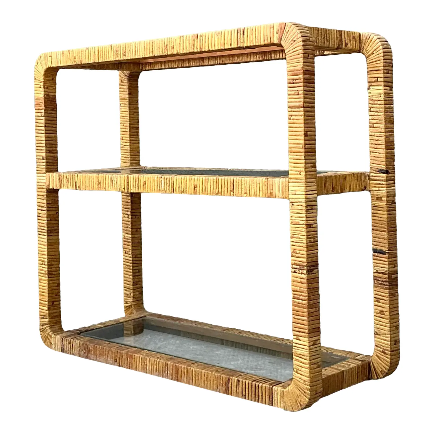 Vintage Wrapped Rattan Low Etagere