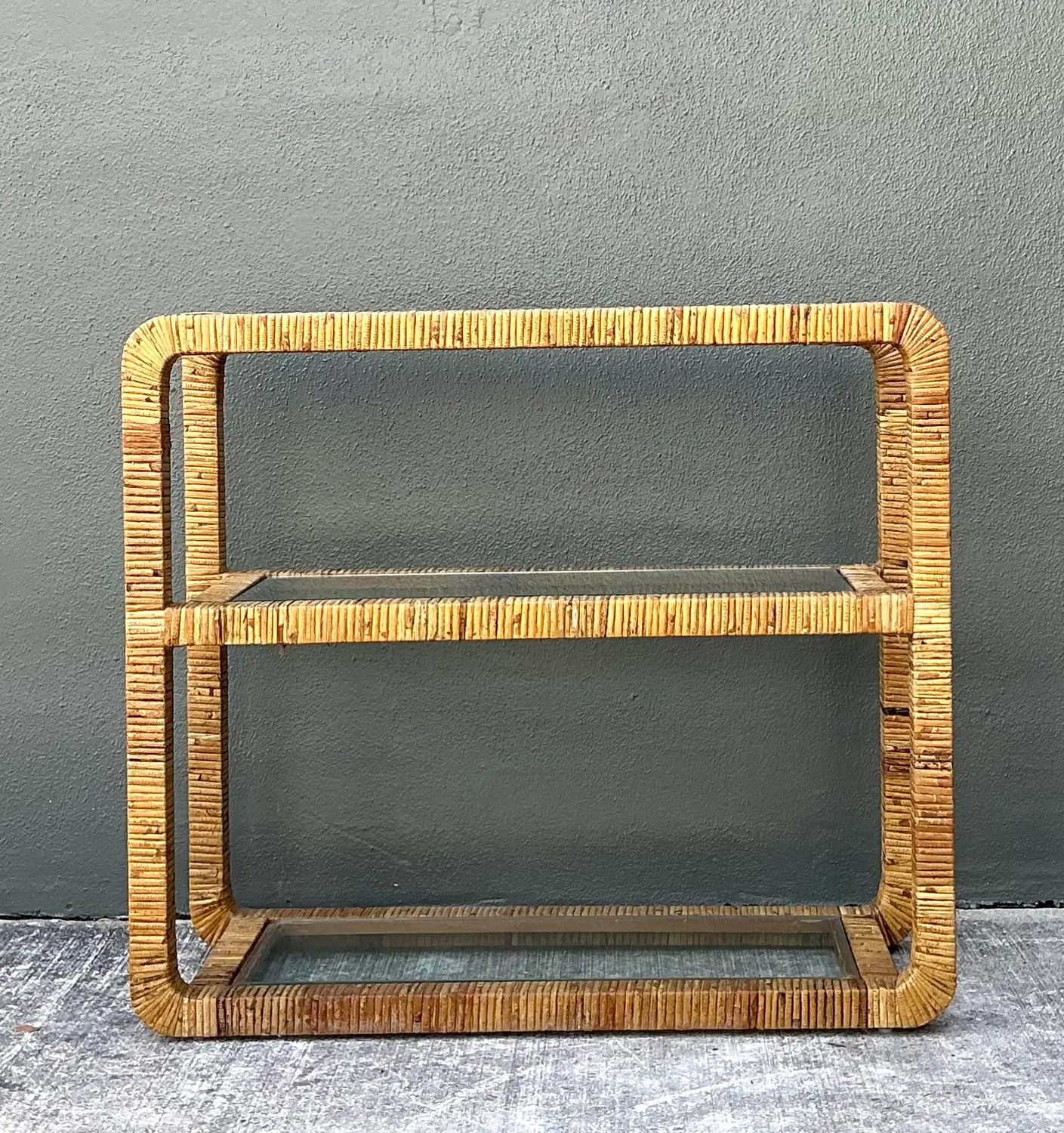 Vintage Wrapped Rattan Low Etagere - Detail view
