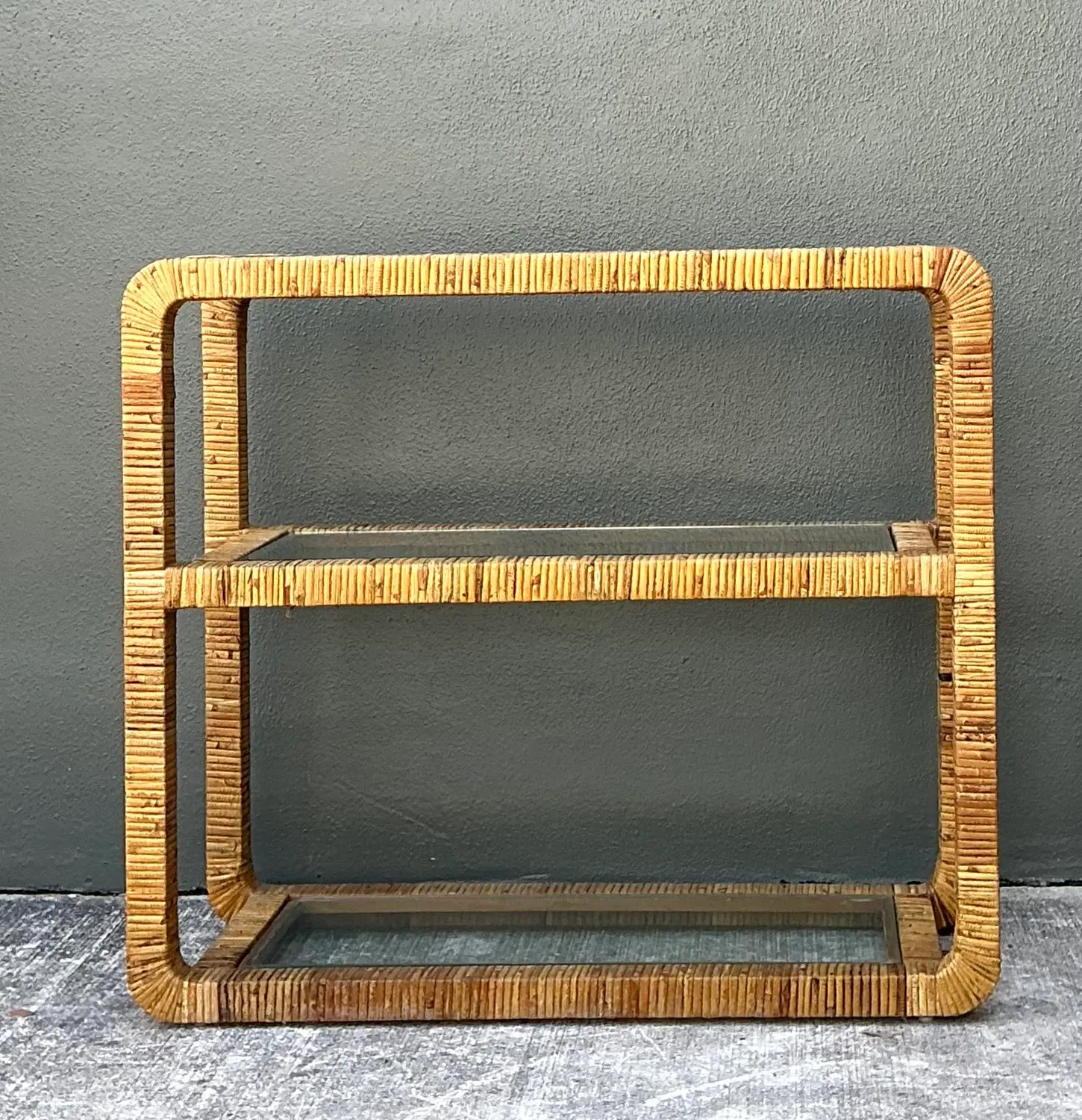 Vintage Wrapped Rattan Low Etagere - Back view