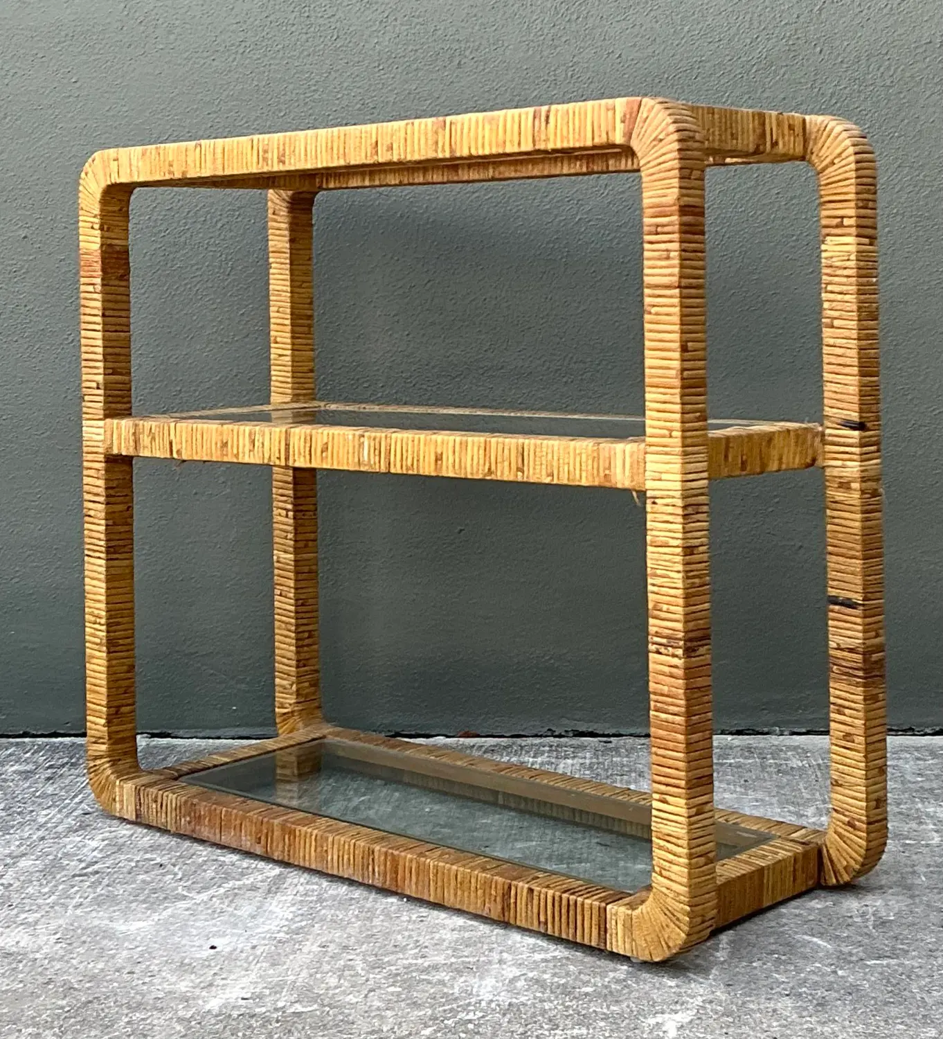 Vintage Wrapped Rattan Low Etagere - Top view