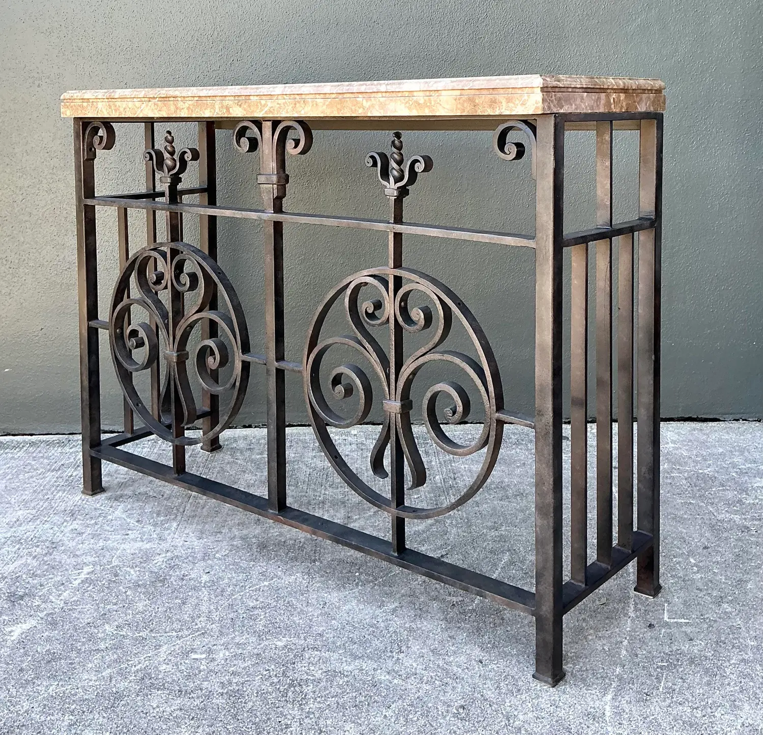 Vintage Wrought Iron Gate Console Table - Side view
