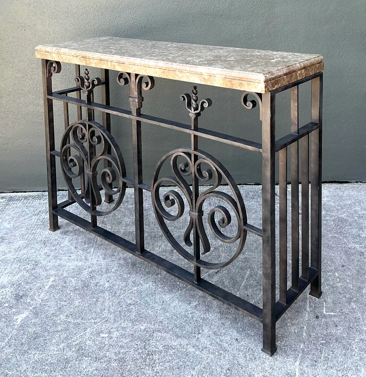 Vintage Wrought Iron Gate Console Table - Top view