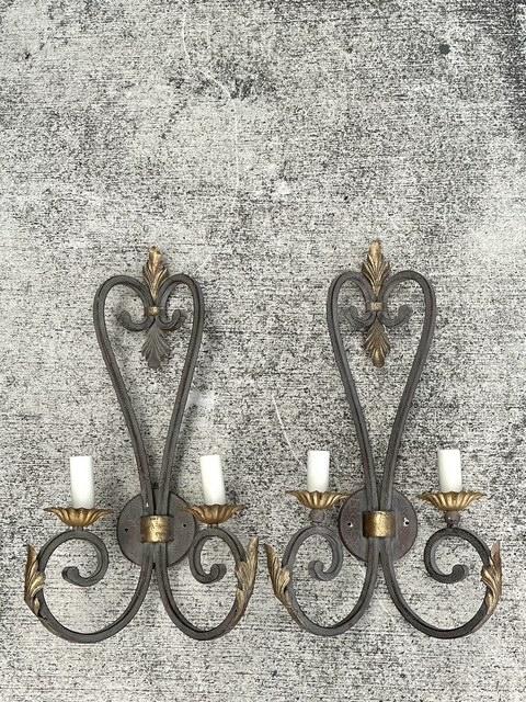 Vintage Wrought Iron Light Sconce - A Pair - Top view