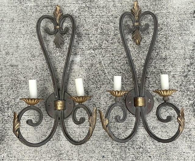 Vintage Wrought Iron Light Sconce - A Pair - Detail view