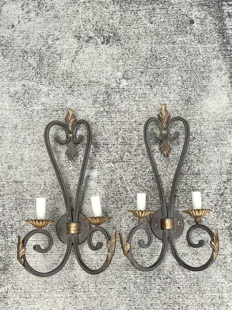 Vintage Wrought Iron Light Sconce - A Pair - Back view