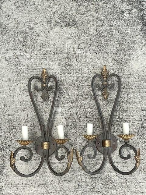 Vintage Wrought Iron Light Sconce - A Pair - Side view