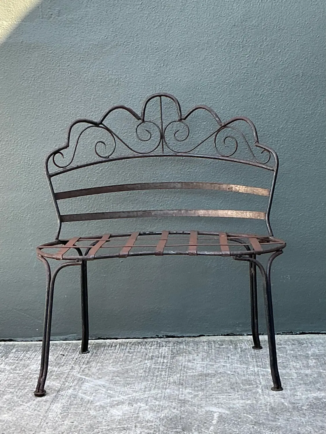 Vintage Wrought Iron Scroll Bench - Detail view