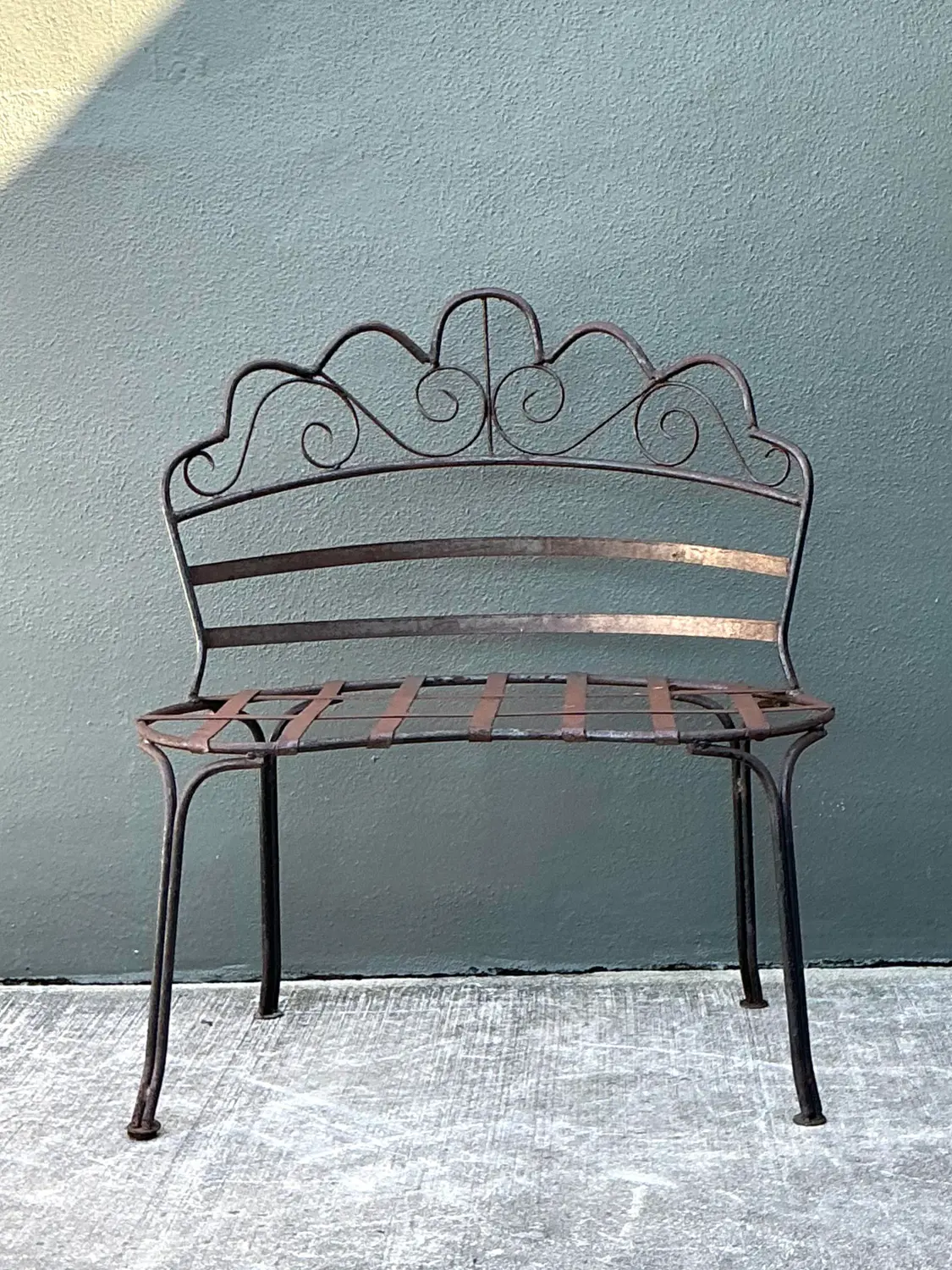 Vintage Wrought Iron Scroll Bench - Side view