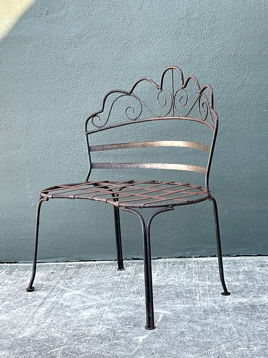 Vintage Wrought Iron Scroll Bench - Top view