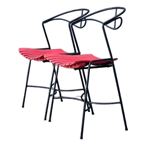 Vintage Wrought Iron Slat Chairs After Arthur Umanoff - A Pair