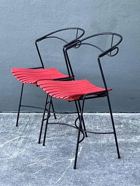 Vintage Wrought Iron Slat Chairs After Arthur Umanoff - A Pair - Detail view