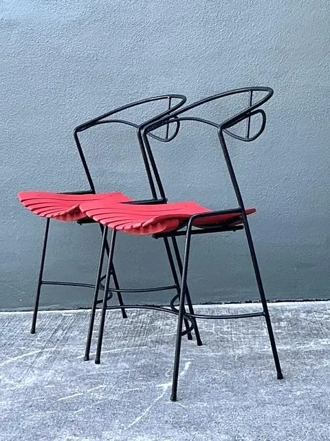 Vintage Wrought Iron Slat Chairs After Arthur Umanoff - A Pair - Side view