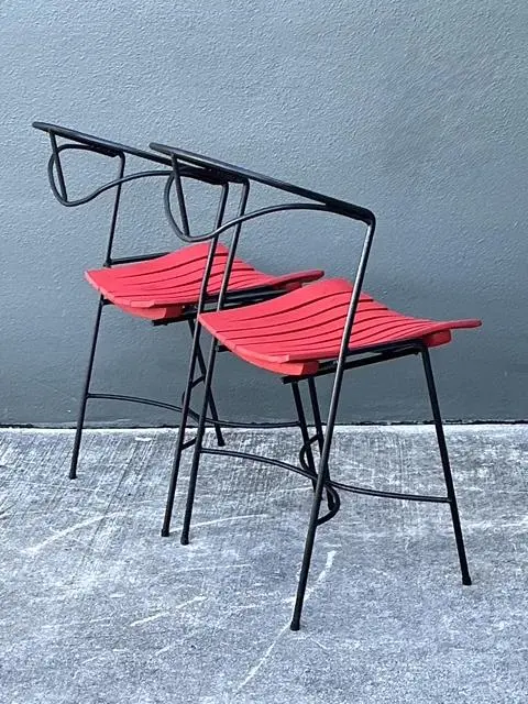 Vintage Wrought Iron Slat Chairs After Arthur Umanoff - A Pair - Back view