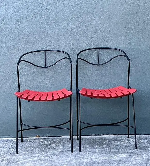 Vintage Wrought Iron Slat Chairs After Arthur Umanoff - A Pair - Top view