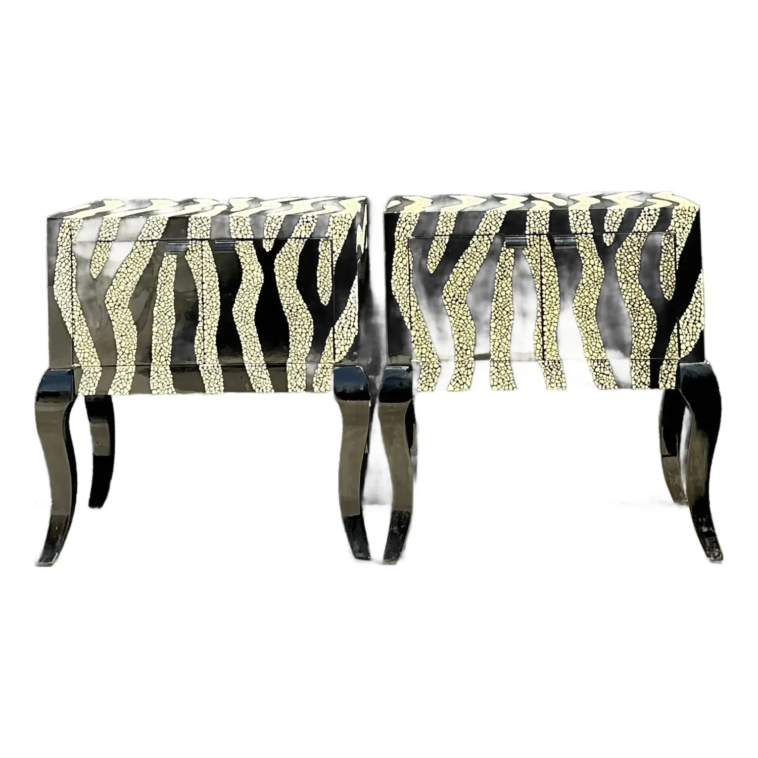 Vintage Zebra Stripe Tessellated Nightstands - A Pair