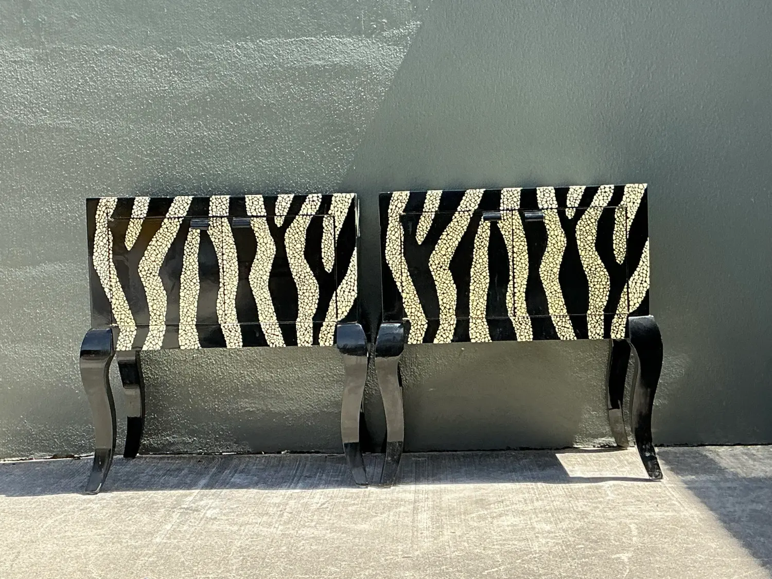 Vintage Zebra Stripe Tessellated Nightstands - A Pair - Top view